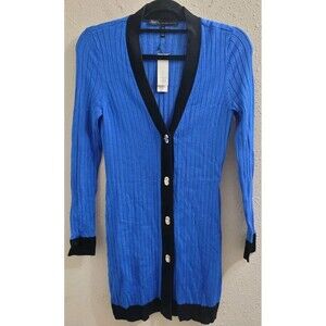 WHITE HOUSE BLACK MARKET Blue Black L/S Ribbed Toggle Coverup Sweater Size XS